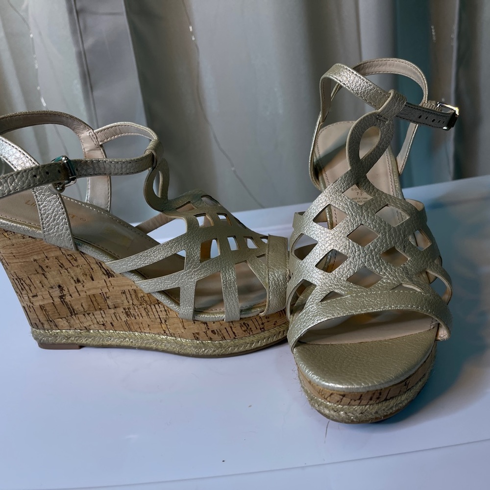 Gold shimmer size 7 1/2 wedges excellent condition never worn